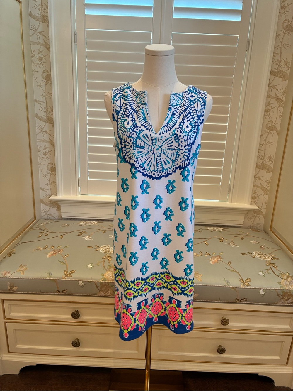 Lilly Pulitzer White Blue Pink Green Printed Shift Dress